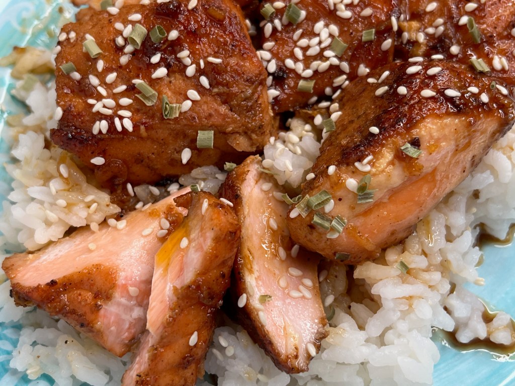 Honey Garlic Salmon Bites Dina's Diner